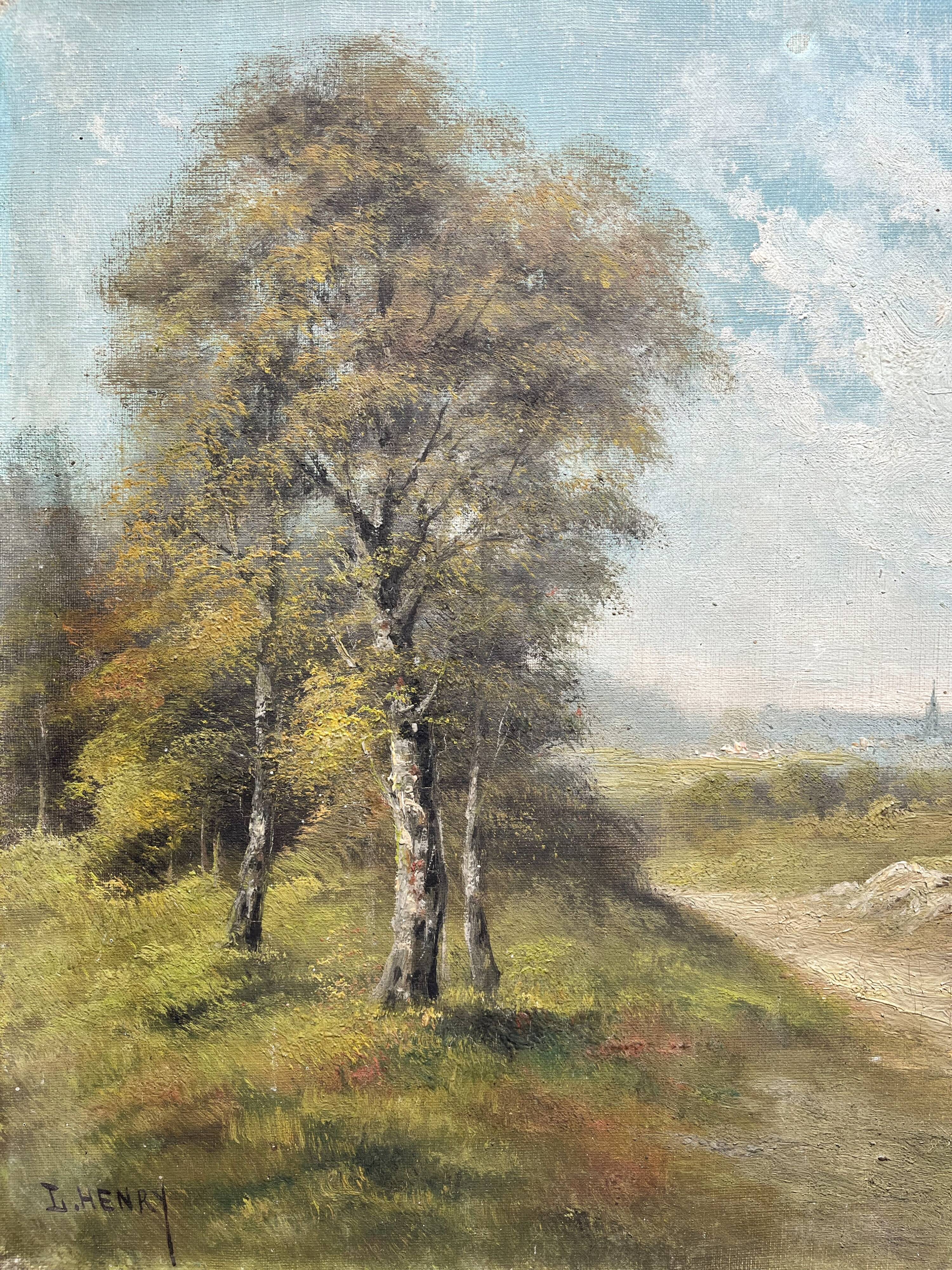 Antique oil painting on canvas, landscape, signed Lucien Félix Henry, 19th century