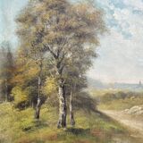 Peinture ancienne huile sur toile paysage signée Lucien Félix Henry, 19eme siècle