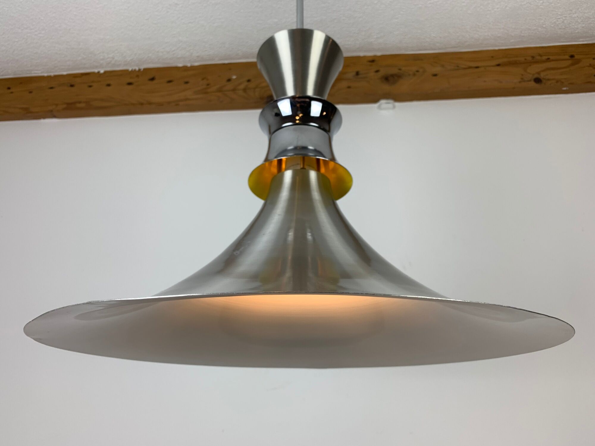 Scandinavian space age pendant lamp by Bent Nordsted for Lyskaer brushed steel 70s
