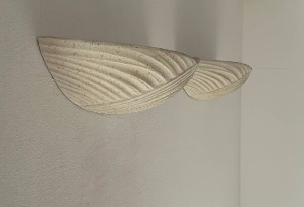 Paire d’appliques vintage en plâtre beige moucheté, France 1970