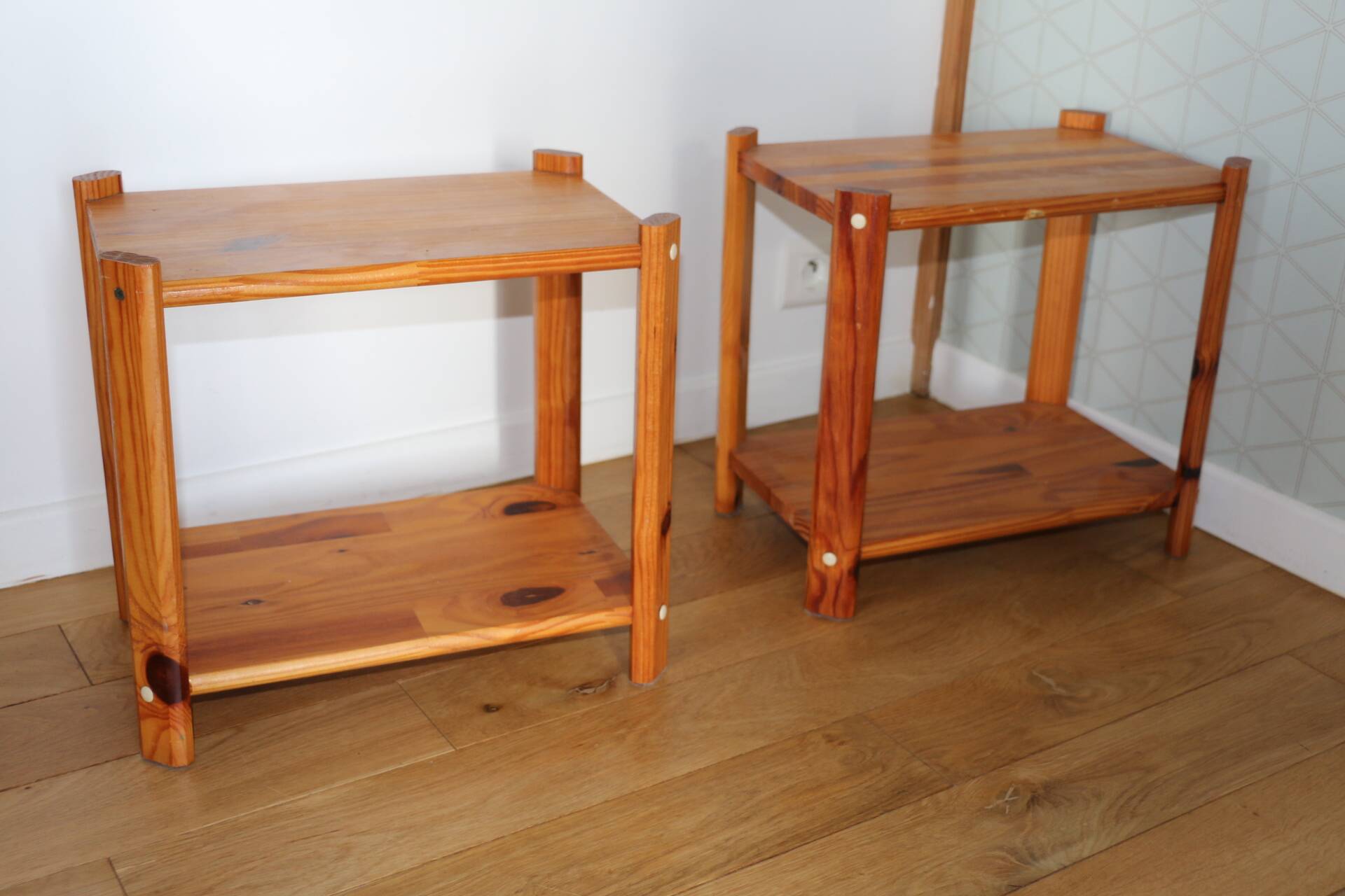 Pair of solid pine bedside tables, 1980