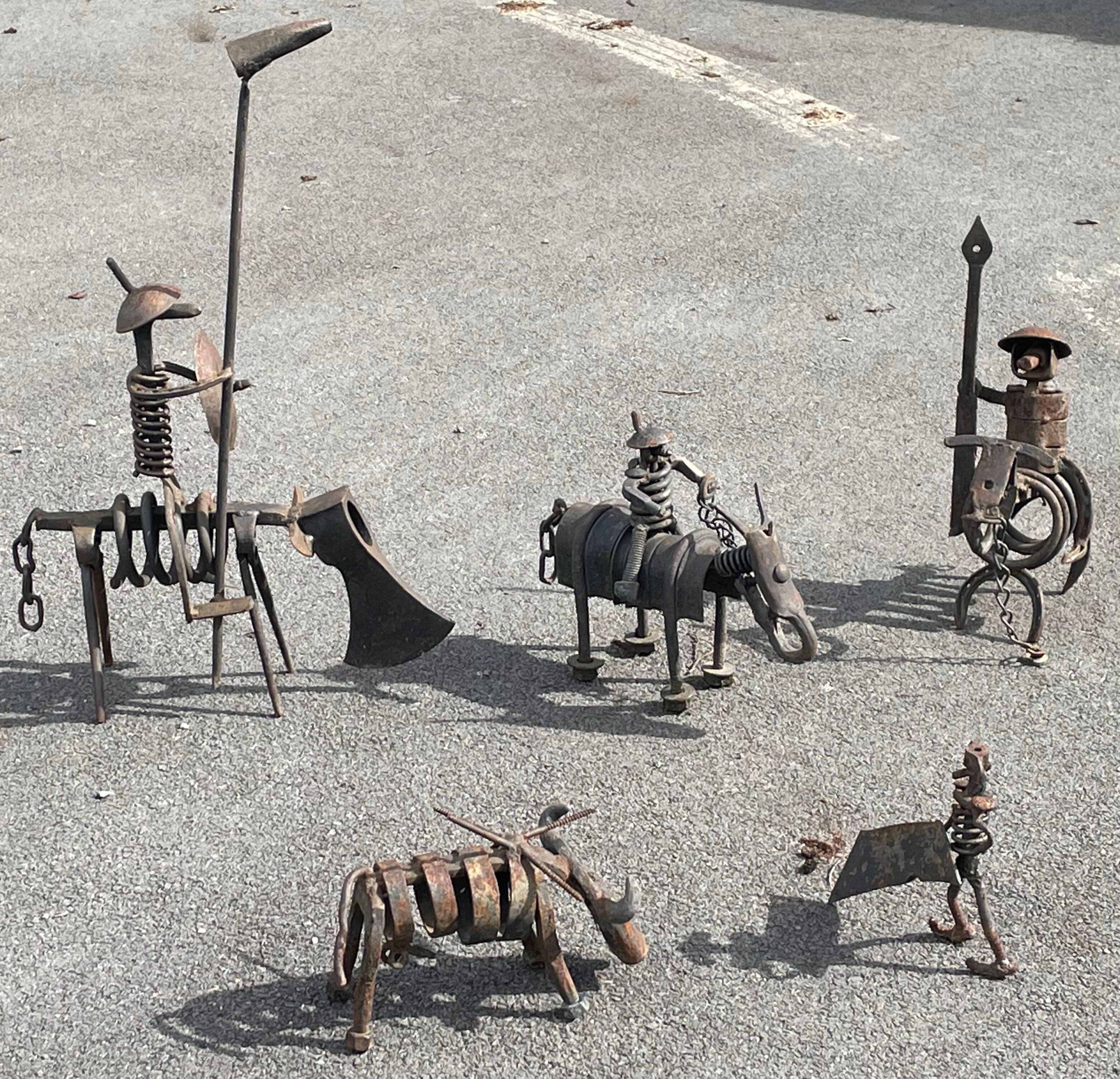 Vintage sculpture in recovered metal, La corrida and its actors