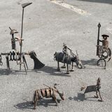 Vintage sculpture in recovered metal, La corrida and its actors