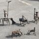 Vintage sculpture in recovered metal, La corrida and its actors