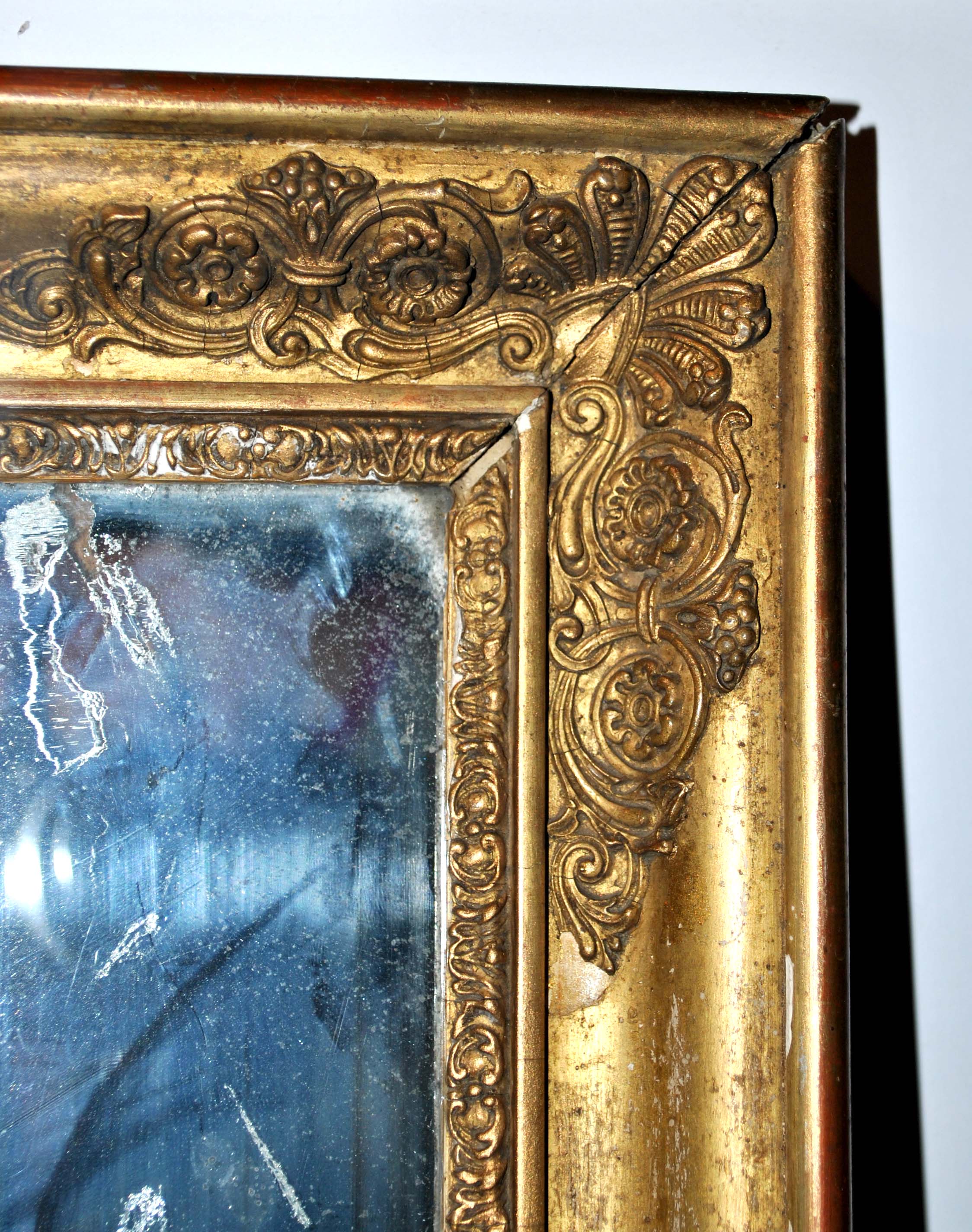 Old mercury mirror Restoration 19th century - Gilded frame with leaf