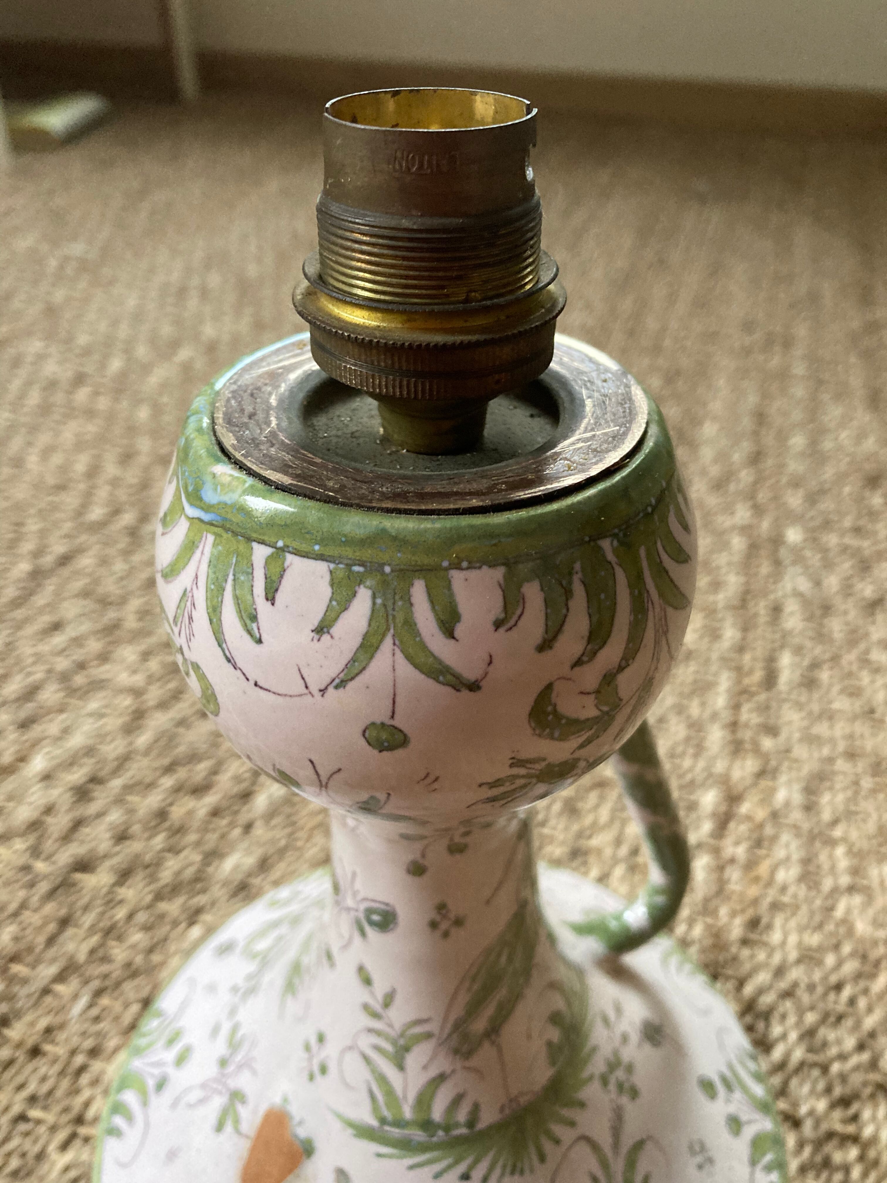 Faience lamp foot of Samadet XVIIIth green - old luminaire mounted on a jug / jar