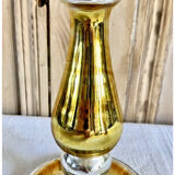 Old candle holder XIX gilded mercurized eglomised glass