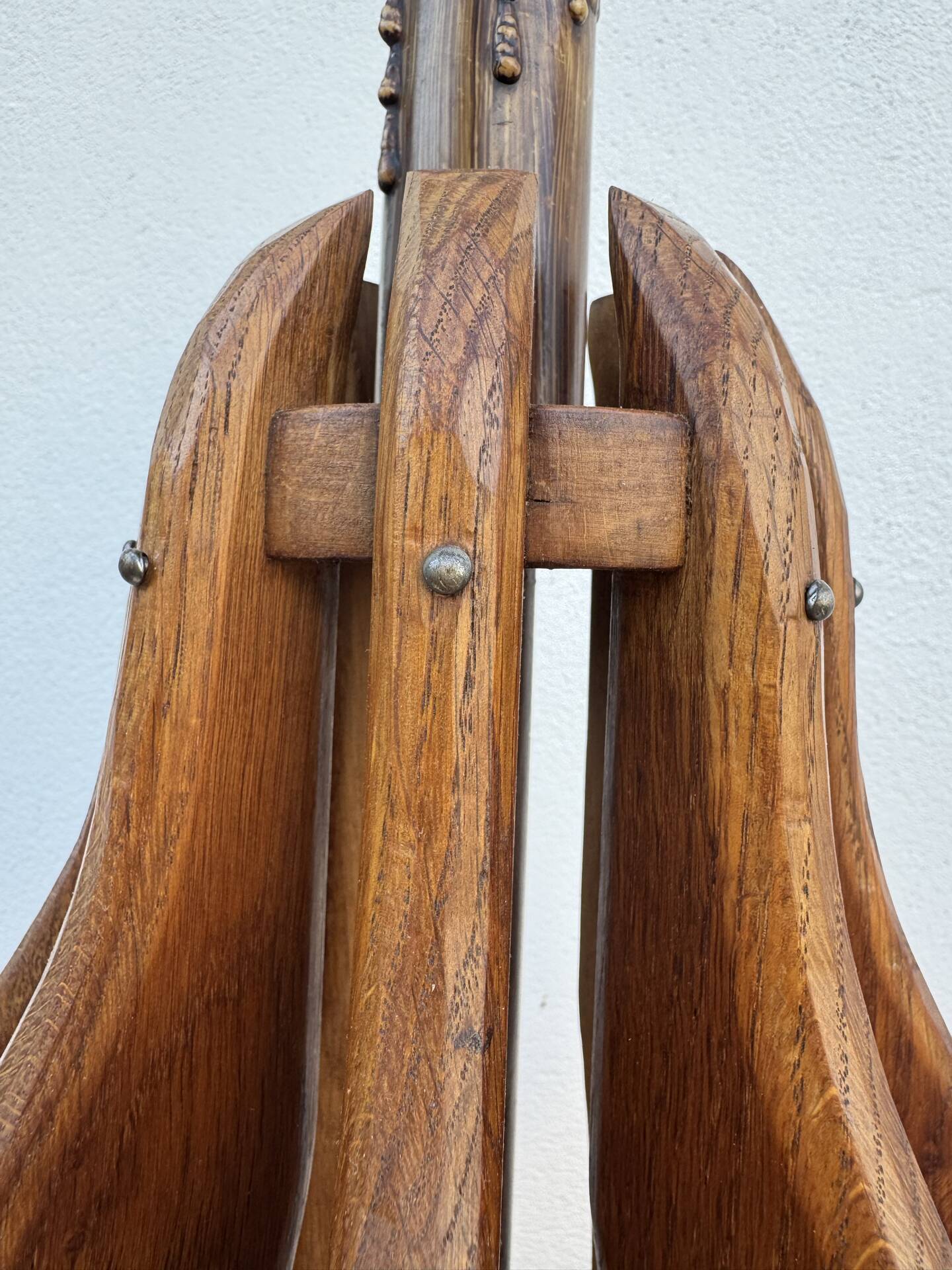 Brutalist teak wood lamp from the 1960s.
