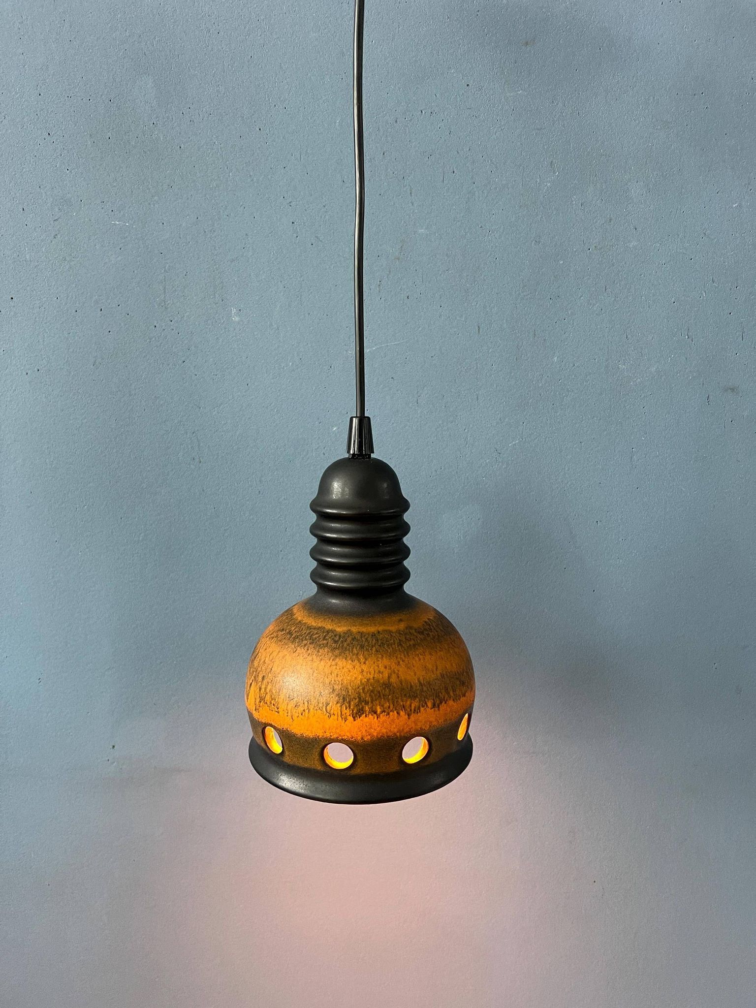 Brown ceramic pendant light Mid-Century, West Germany