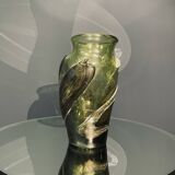 Grand vase en verre coloré vert, signé par Winnowski, Biot, France, années 1990