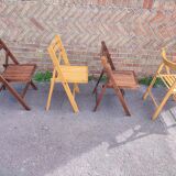 4 folding chairs in vintage teak wood