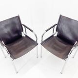 Pair of 1970s Vintage Hans Eichenberger Leather & Chrome Lounge Chairs, Labeled