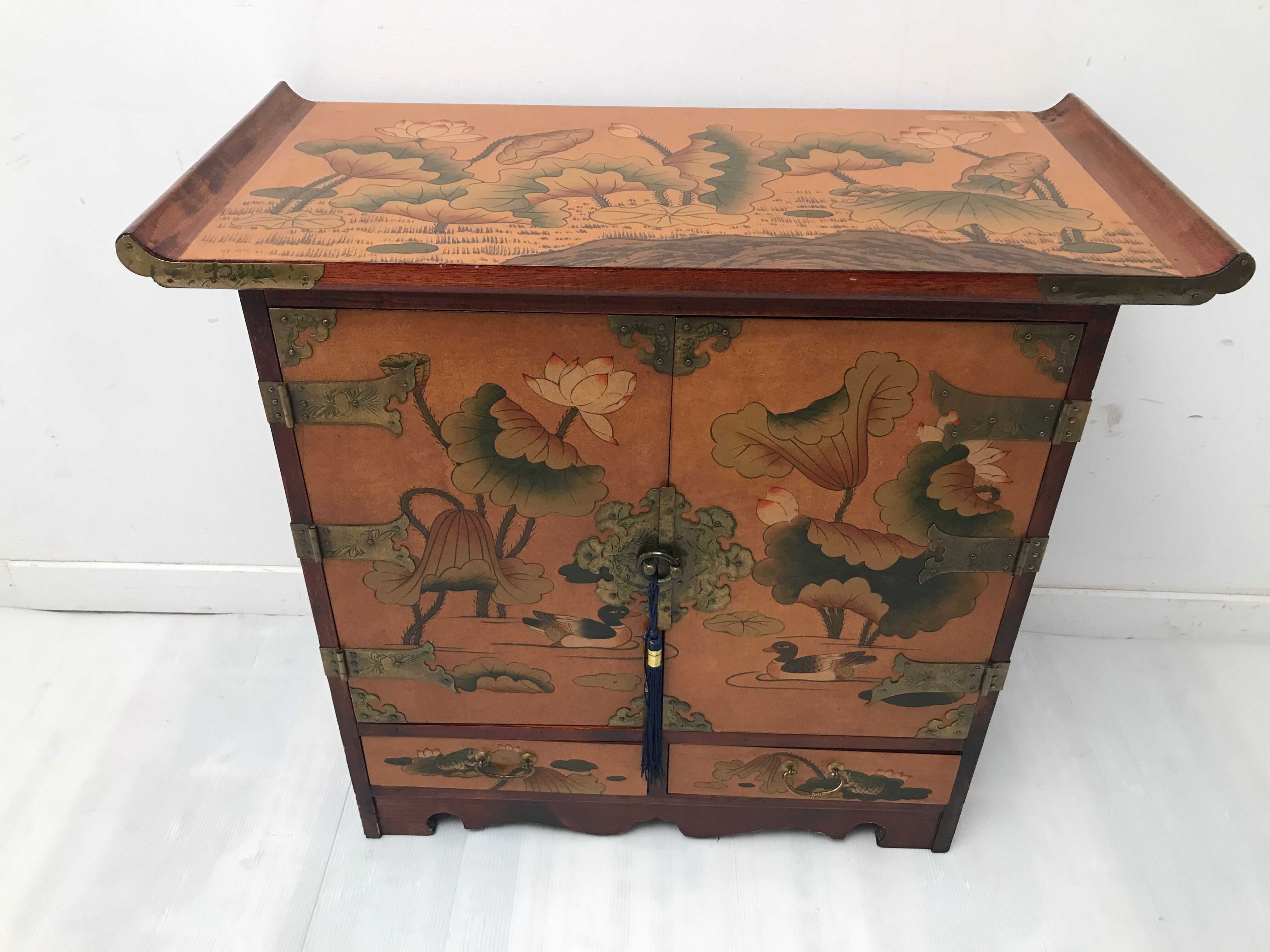 Chinese bedside table with wing top 60s-70s