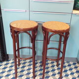 Pair of curved wooden cannese bar stools