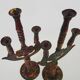 Pair of ethnic Indian candlesticks in vintage metal from the 60s