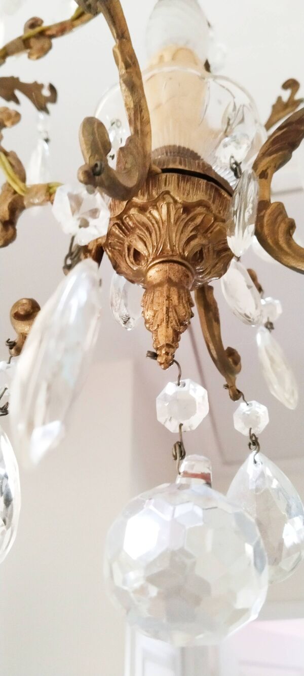 Suspension cage ancienne à pampilles et laiton