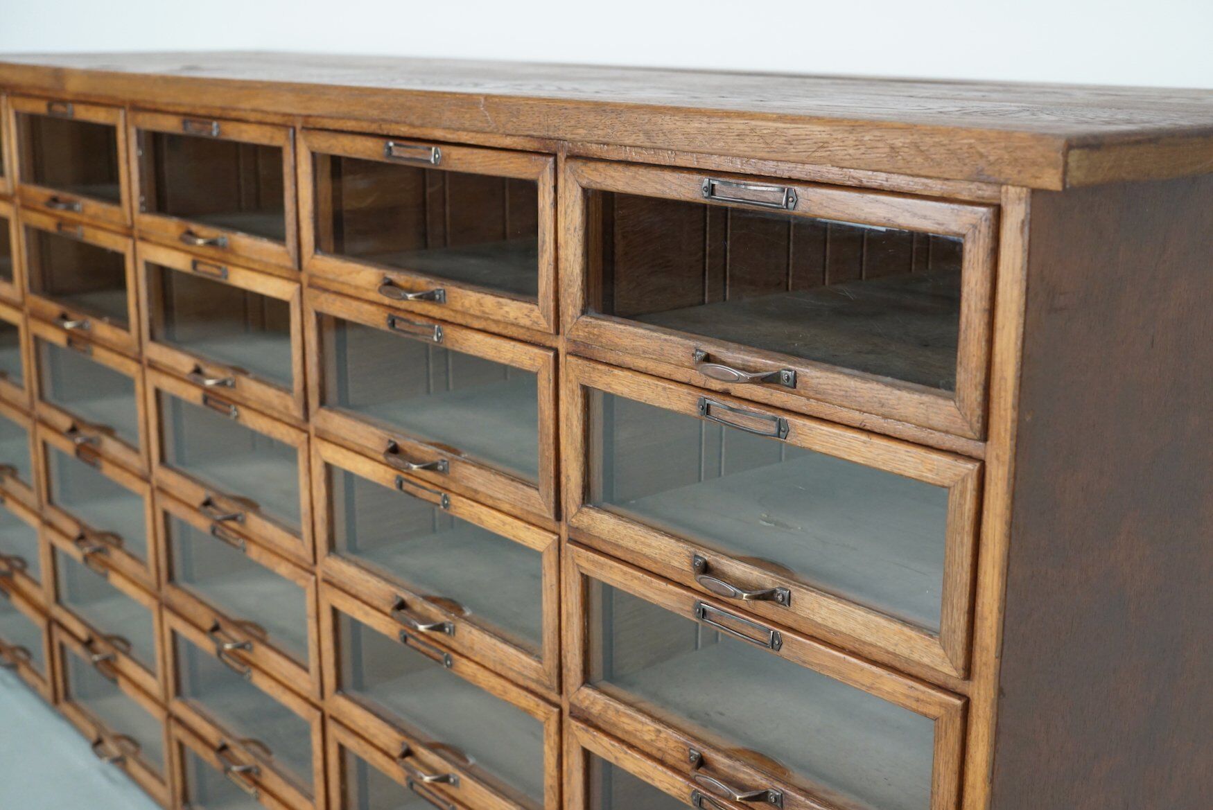 Vintage Dutch oak haberdashery shop cabinet, 1930s