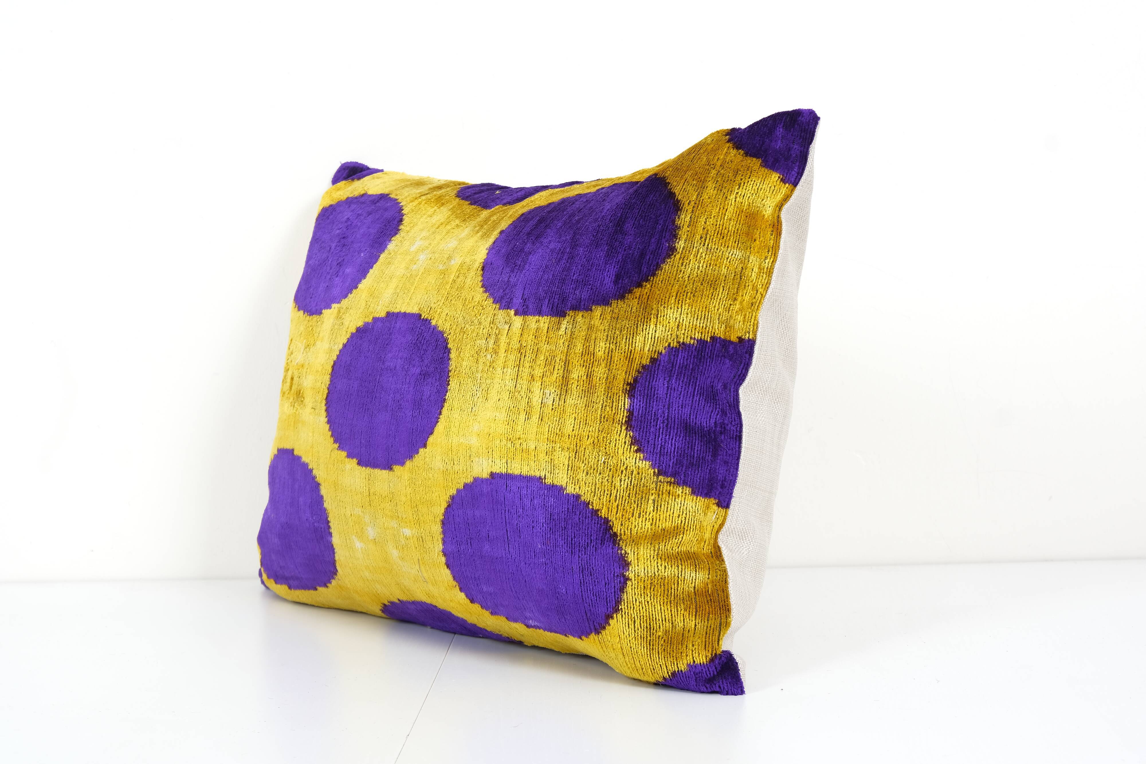 Ikat blue polka dot pillow cover - silk ethnic yellow velvet lumbar pillow cover - ethnic decorativ