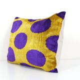 Ikat blue polka dot pillow cover - silk ethnic yellow velvet lumbar pillow cover - ethnic decorativ