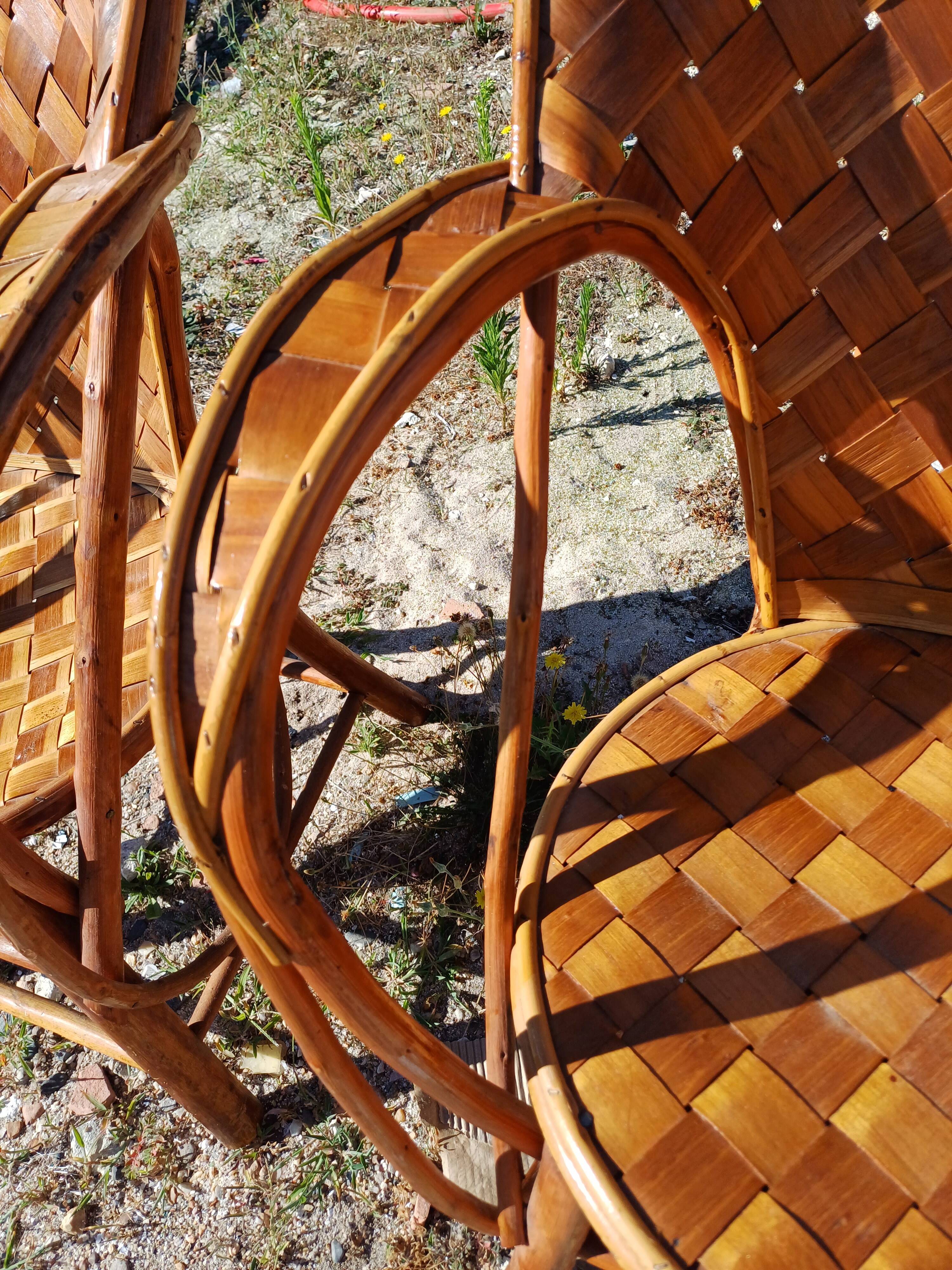 Pair of Vintage Armchairs in Chestnut Slats