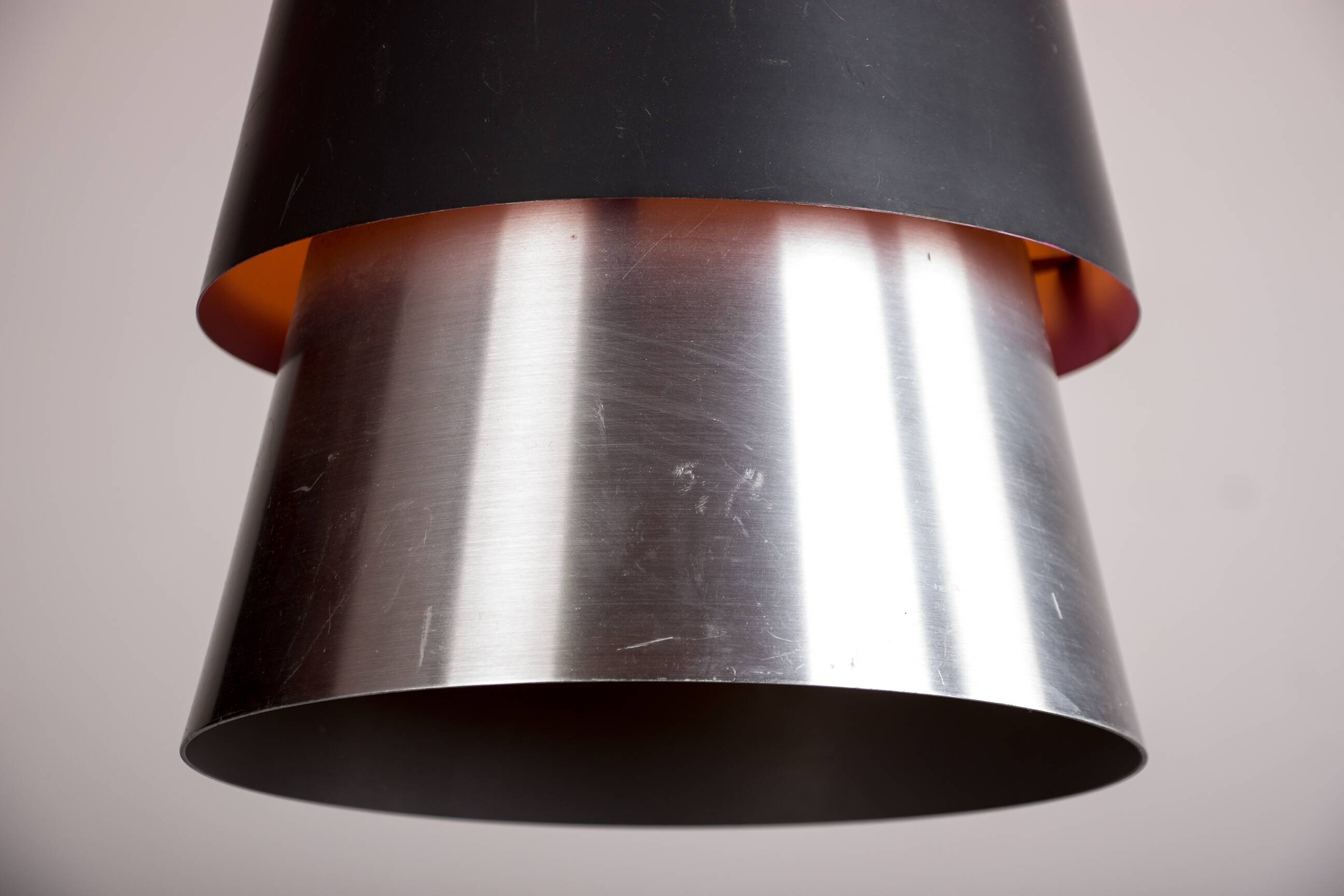 Large Danish Aluminum pendant light, Corona model by Jo Hammerborg for Fog & Mørup 1960.