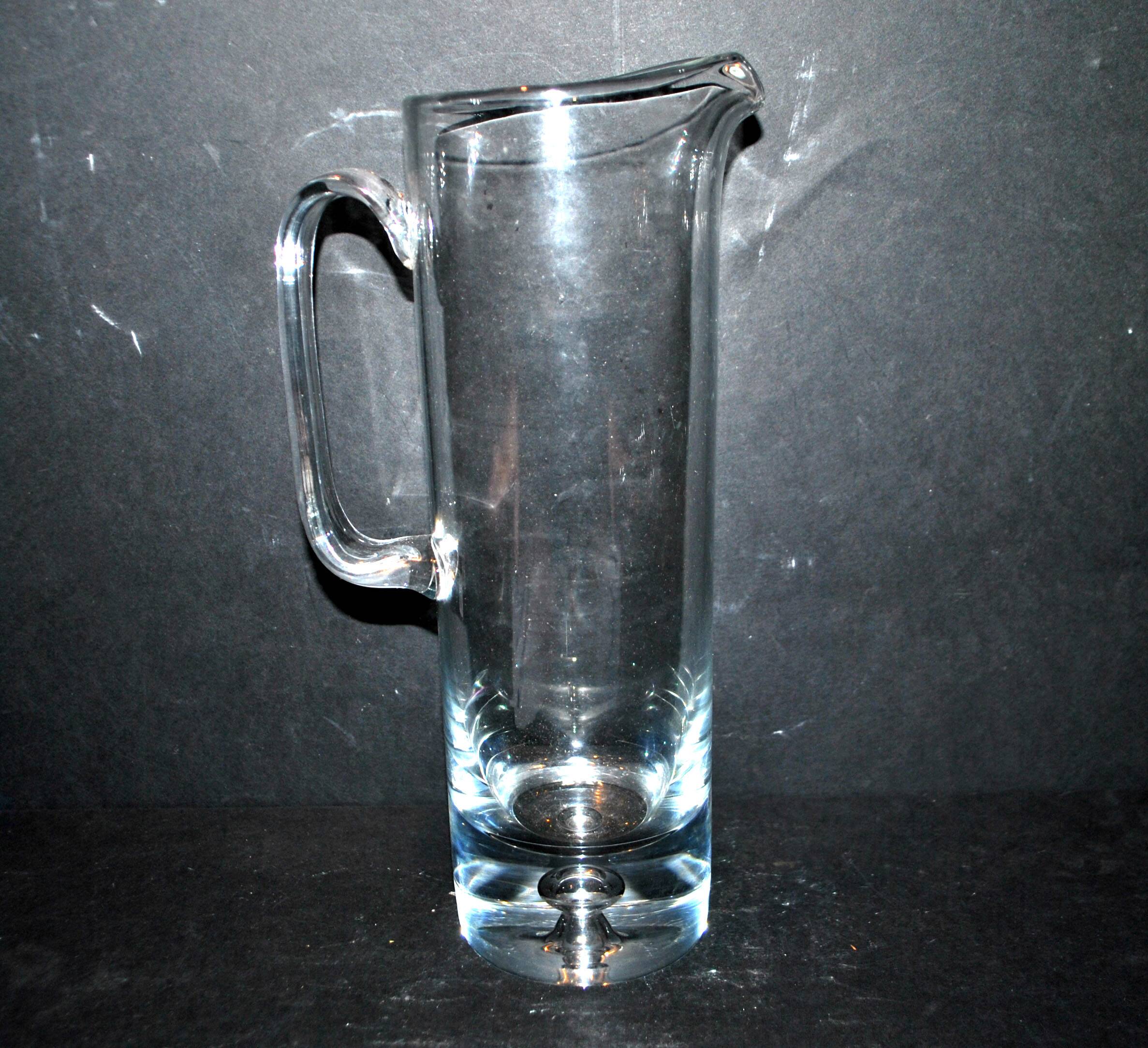Vintage water pitcher in bubble blown glass - pitcher jug verrerie krosno poland