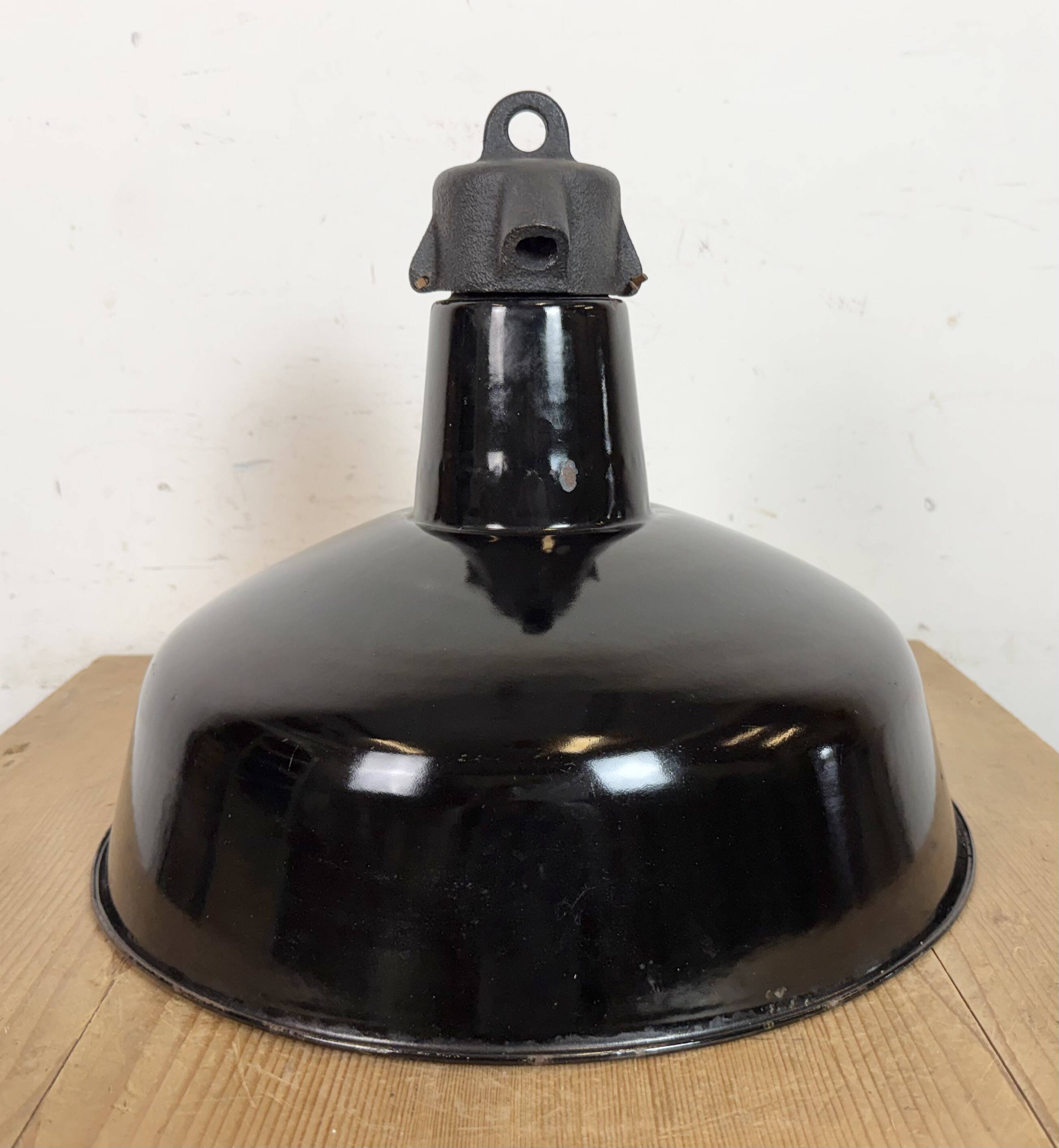 Industrial Black Enamel Factory Lamp with Cast Iron Top, 1950s