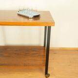 Serving trolley, side table, walnut, metal frame on brass castors, 1960s