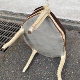 Louis XV cabriolet armchair in solid wood, beige and velvet fabric.