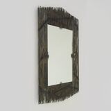Large rectangular brutalist style metal on wood mirror signed ELY, Ely Creazioni. 70s