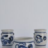 Stoneware Jars with Cobalt Blue Floral Motif from Westerwald, Germany, Set of 3