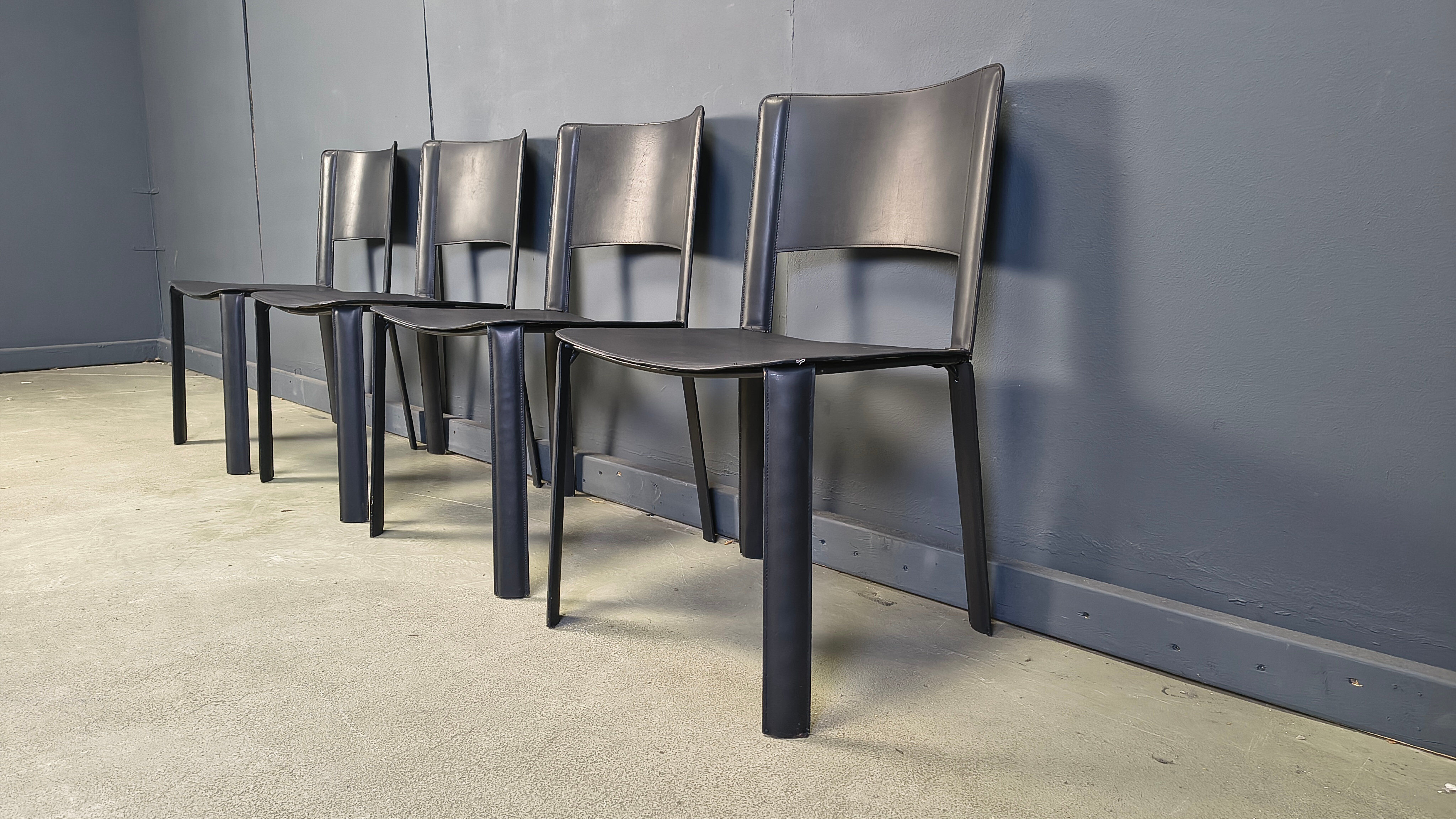 Vintage black leather dining chairs, Italy, 1980s