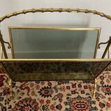 Maison Baguès Style Brass and Faux Bamboo Glass Magazine Rack, 1960s