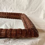 Vintage rectangular woven rattan wall mirror