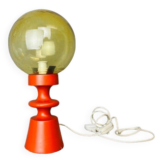 Lampe de table en bois d'oranger portugais et verre à graines ambré