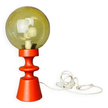 Lampe de table en bois d'orange portugais et verre ensemencé d'ambre