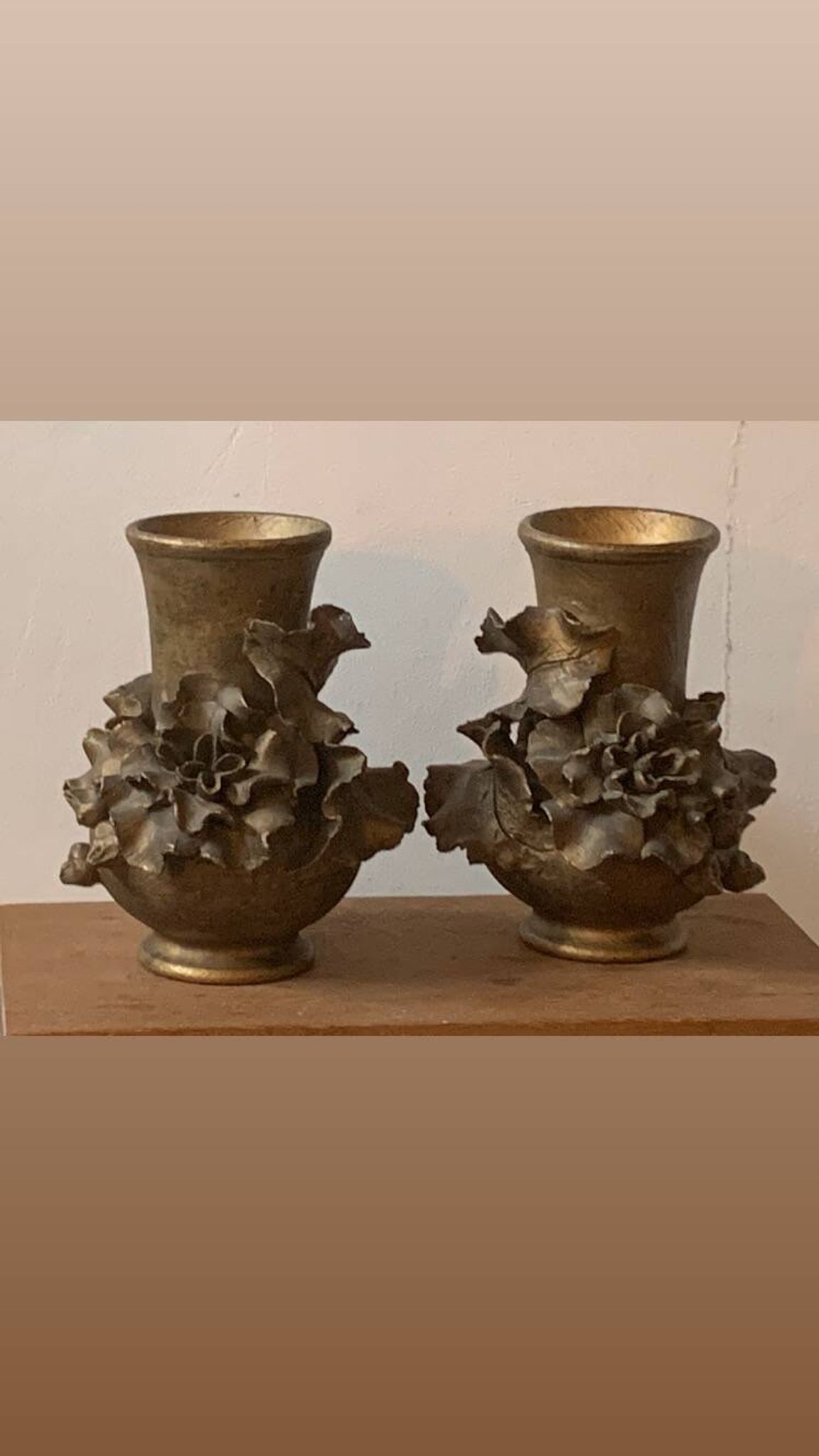 Pair of slip vases, ceramic with golden patina, signed Édouard Gilles.