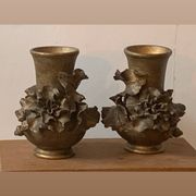 Pair of slip vases, ceramic with golden patina, signed Édouard Gilles.
