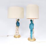 Pair of large parrots circa 1970 earthenware lamps