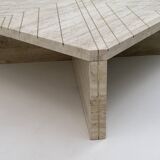 Mid-Century Italian Travertine Coffee Table with Brass Inlays, 70s