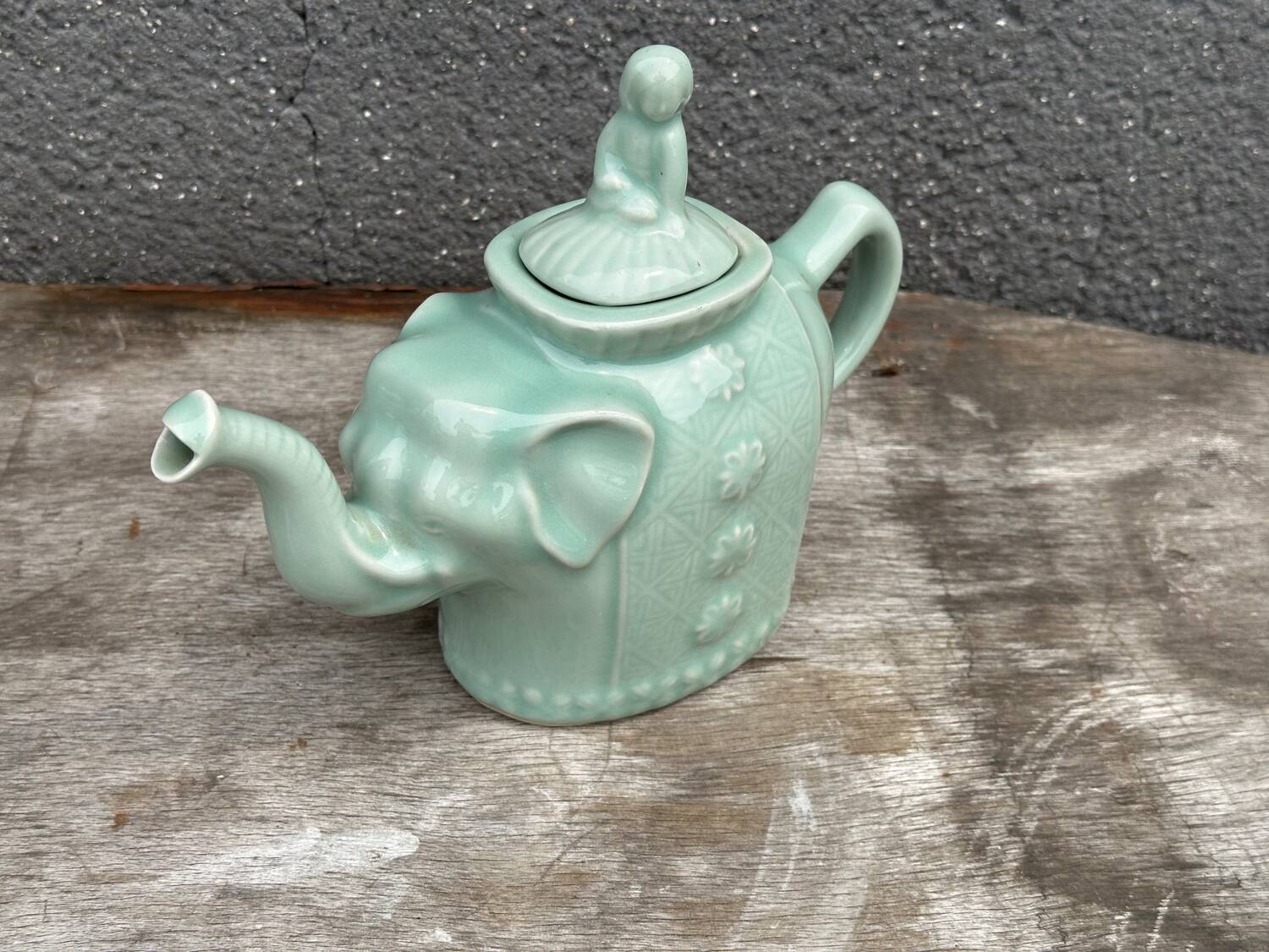 Vintage Chinese Porcelain Teapot - Elephant and Girl on Lid