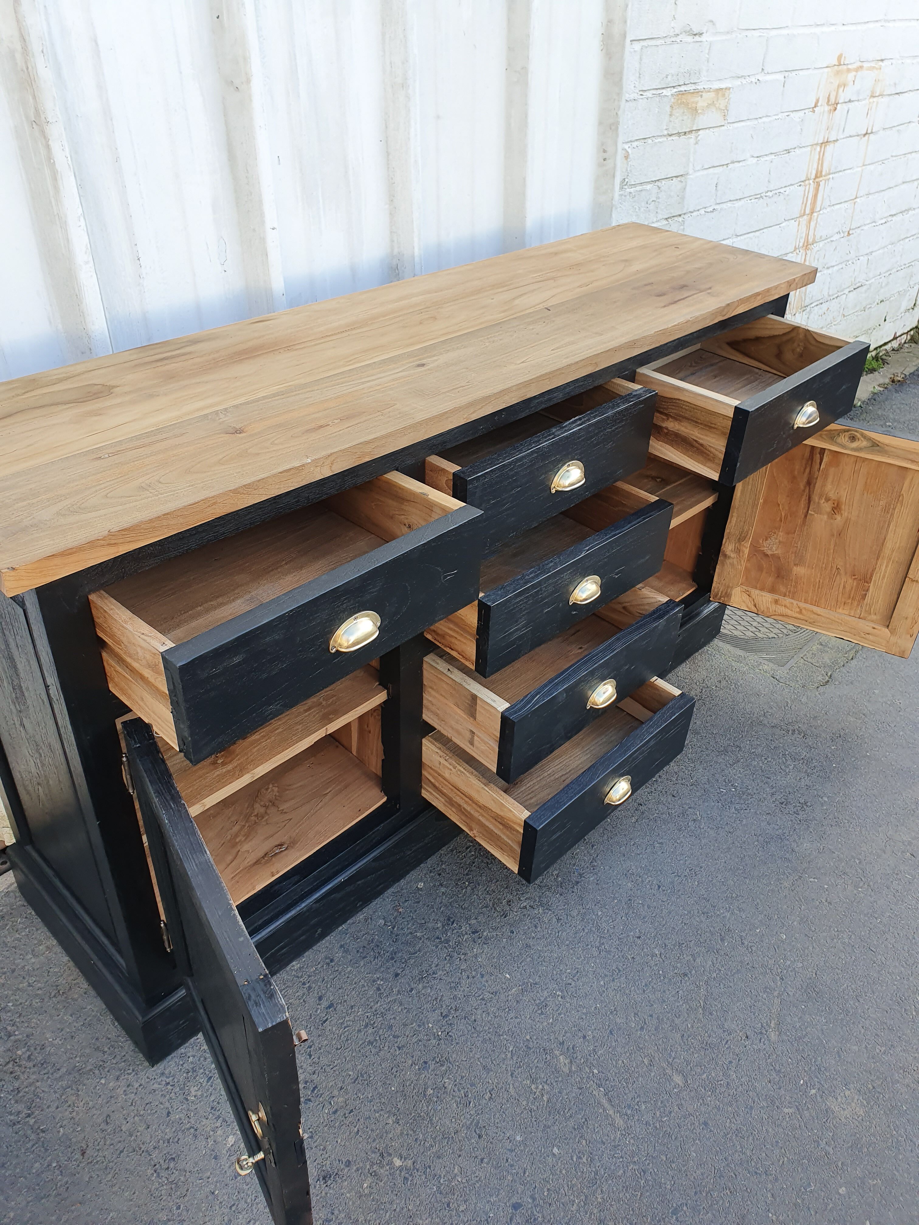 Industrial furniture craft six drawers two black doors