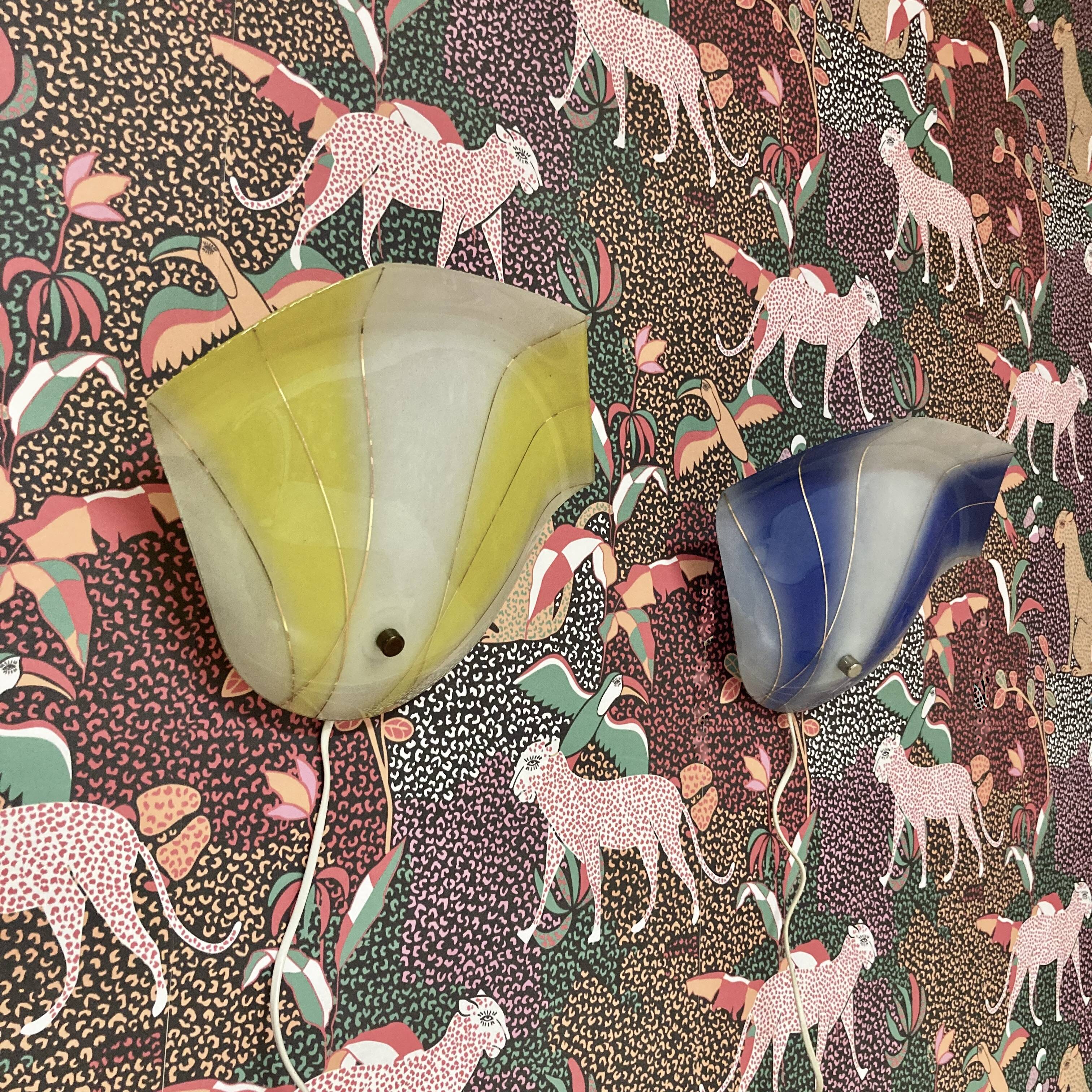 LARGE PAIR OF GLASS WALL LIGHTS SCANDINAVIAN DESIGN 1950.