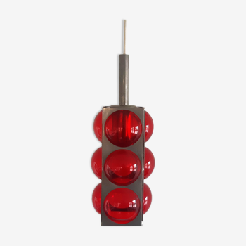 Suspension scandinave en cage en verre à bulles rouges, années 1970