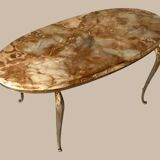 Table basse ovale en onyx et laiton 1950