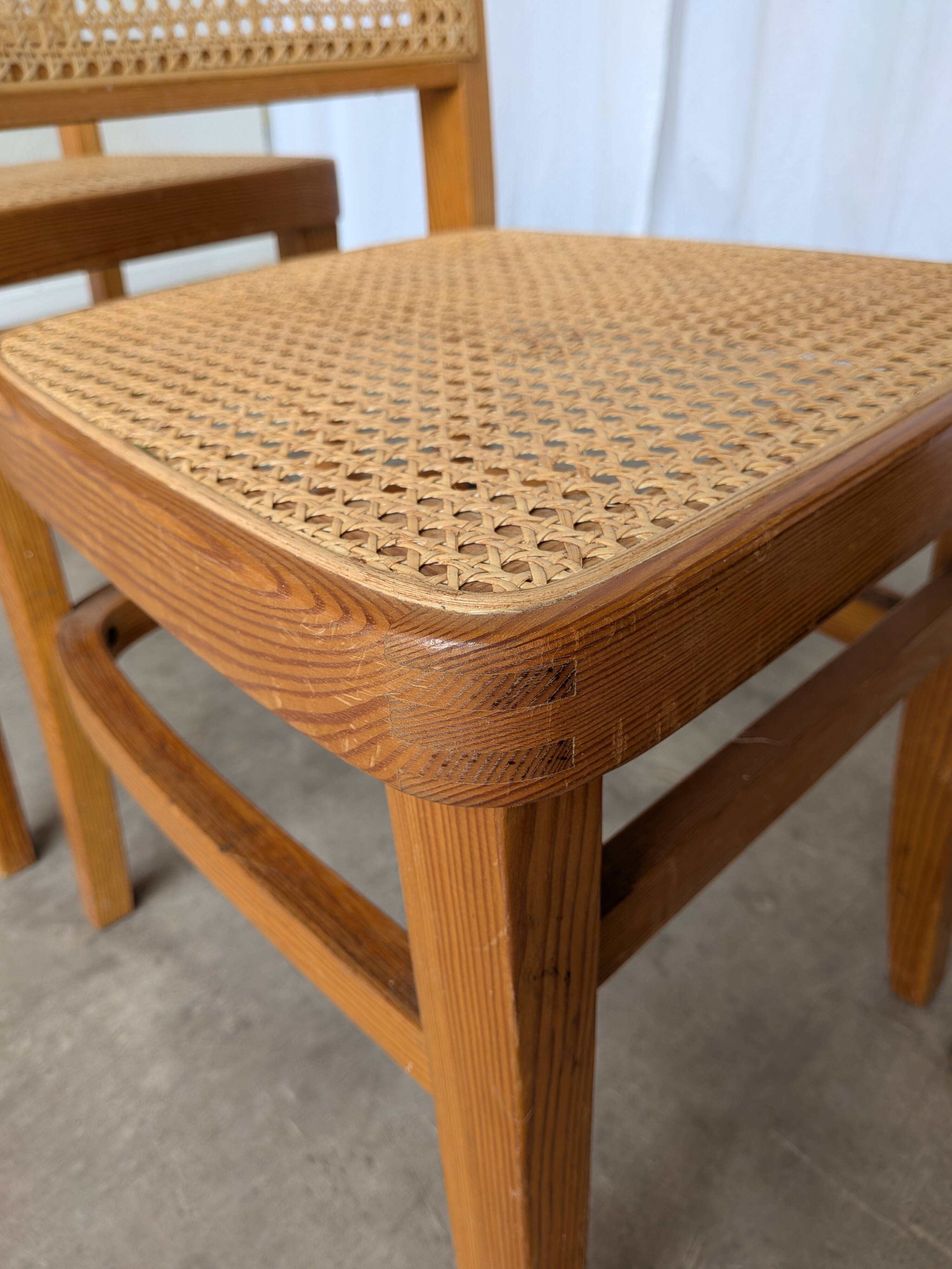 Set of 3 Vintage Wooden Dining Chairs with Cane Seat - Mid-Century Yugoslav