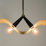 Mid Century brass ceiling lamp with a curved perforated sheet lampshade