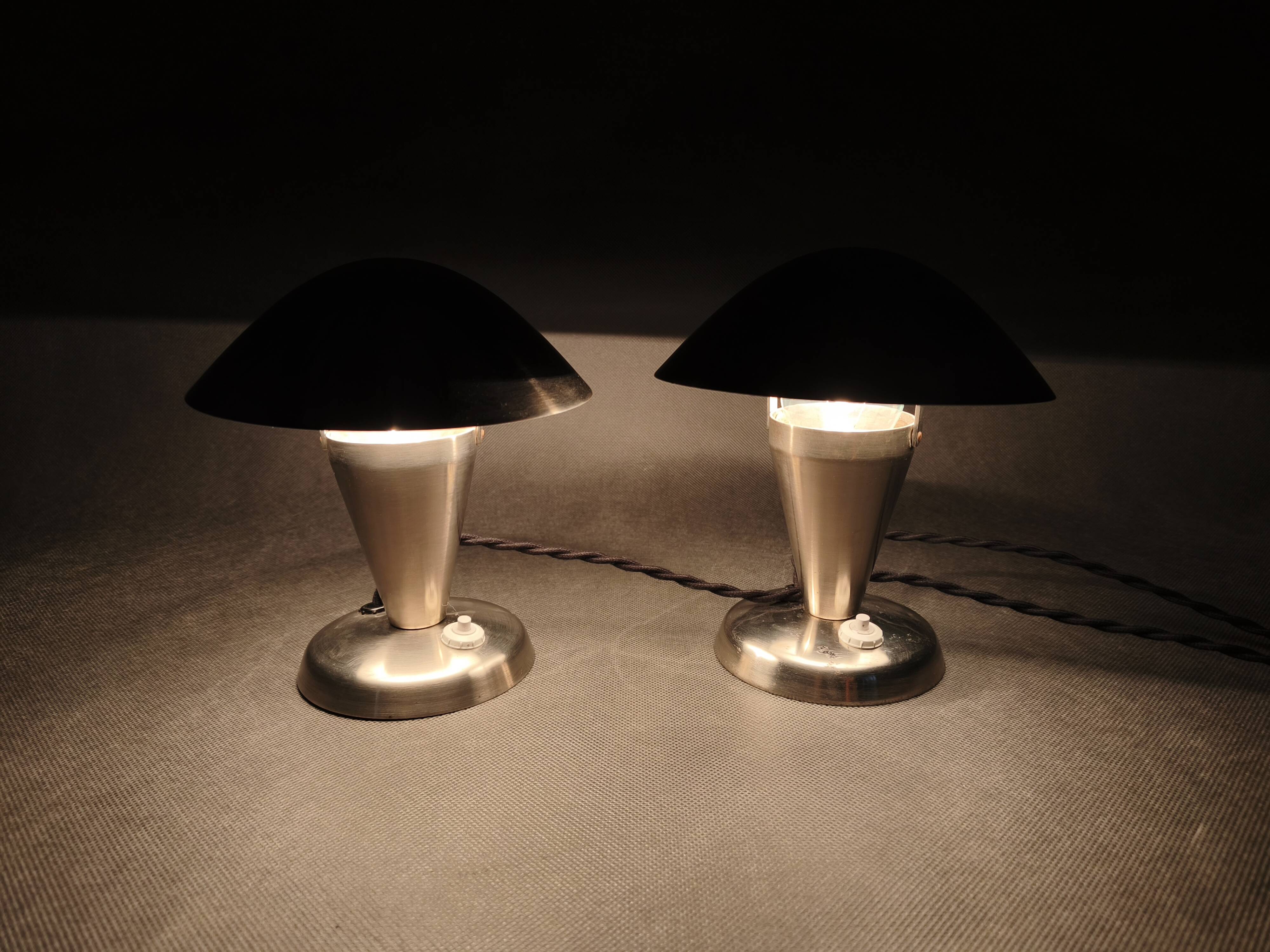 Pair of Bauhaus Chrome Adjustable Table Lamps, 1930s Czechoslovakia