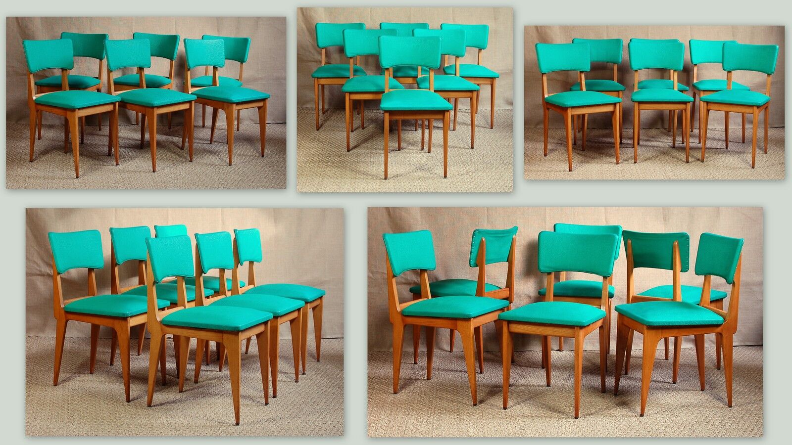 Lot 6 vintage wooden and skai chairs 60