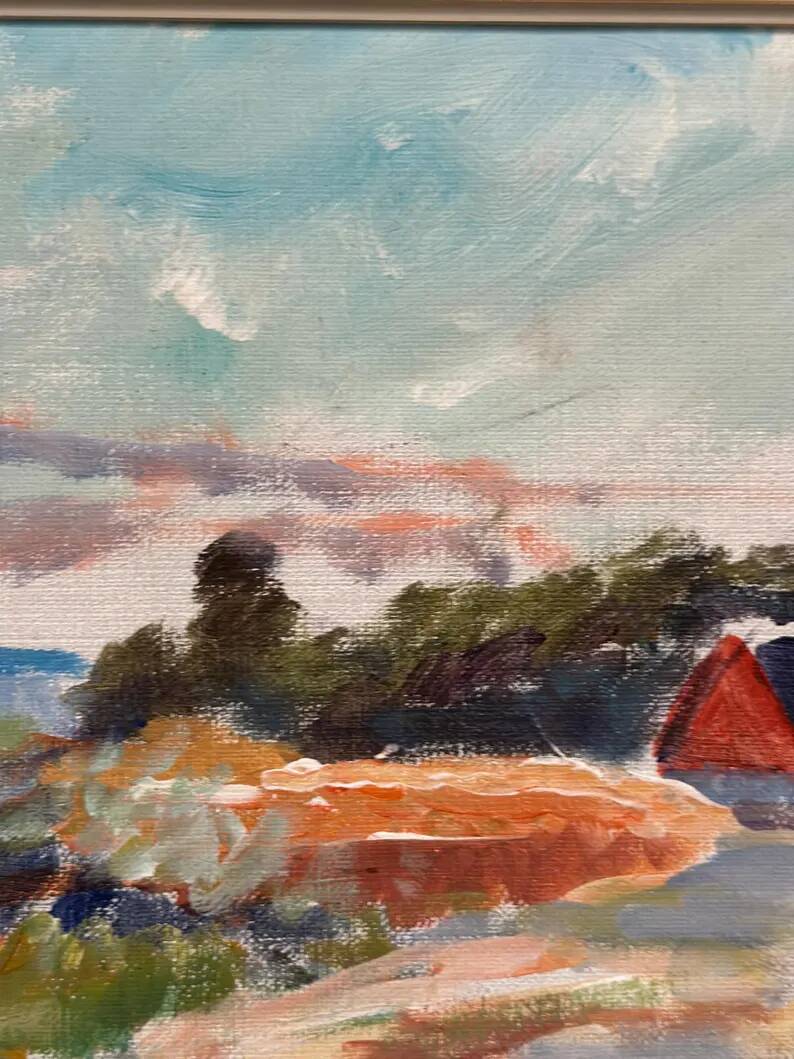 Original Swedish Oil on Canvas - 'Beach House in a Grove' by Carl Köhler - Signed - Vintage and Framed - 38 × 30 cm